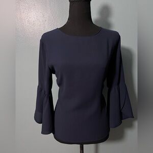 Meraki Navy Women's Blouse with Bell Sleeves